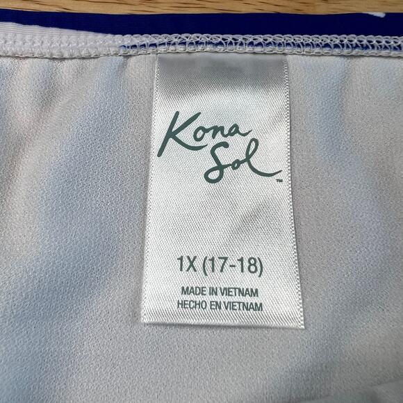 Kona Sol Women's Plus Size Blue Print High Waist Bikini Bottom - Size 1X - NWT - Picture 2 of 7